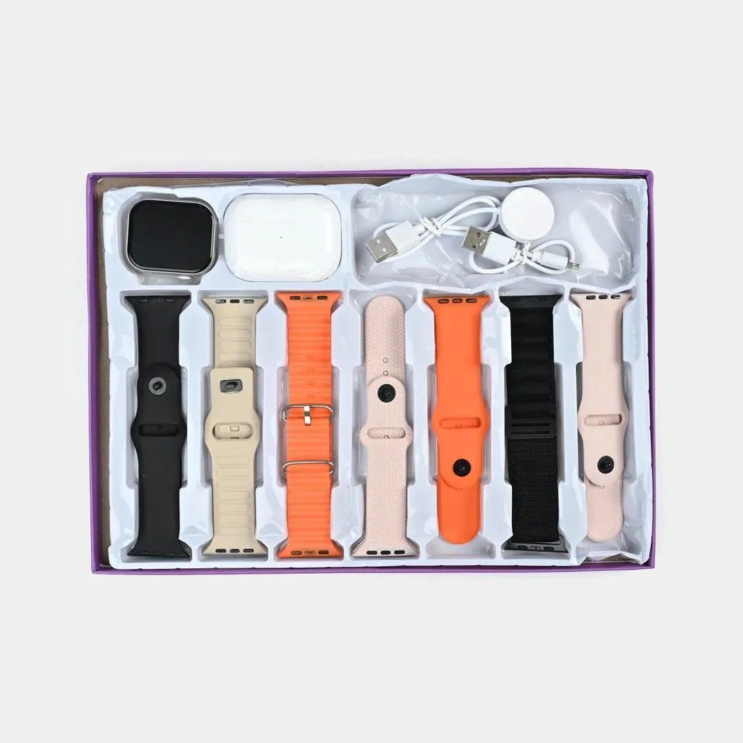 Premium Smartwatch With 7 Interchangeable Straps Included